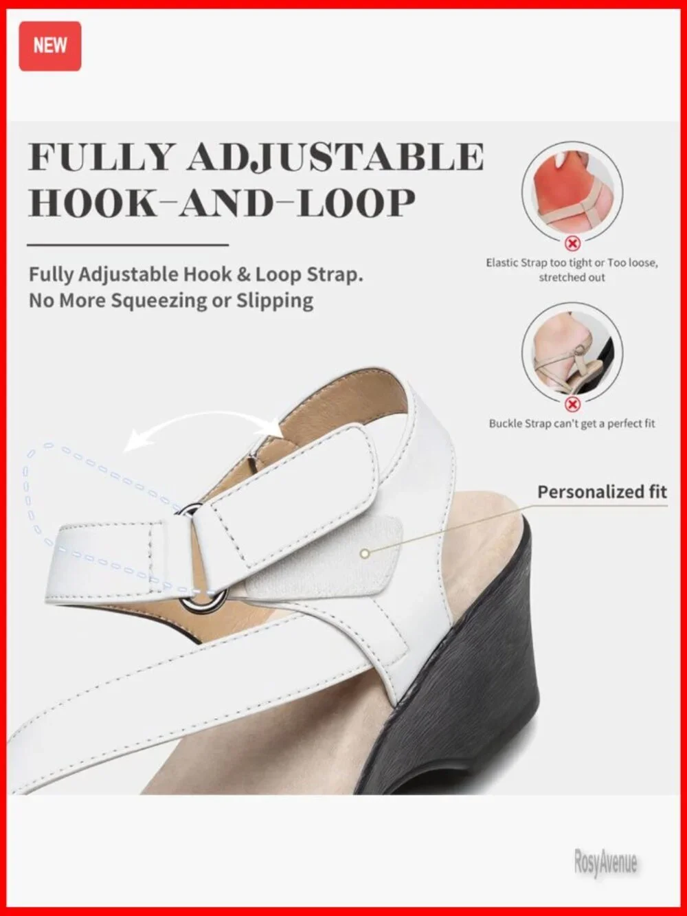 Leather Wedge Sandals with Arch Support Adjustable Strap 2-Inch Platform